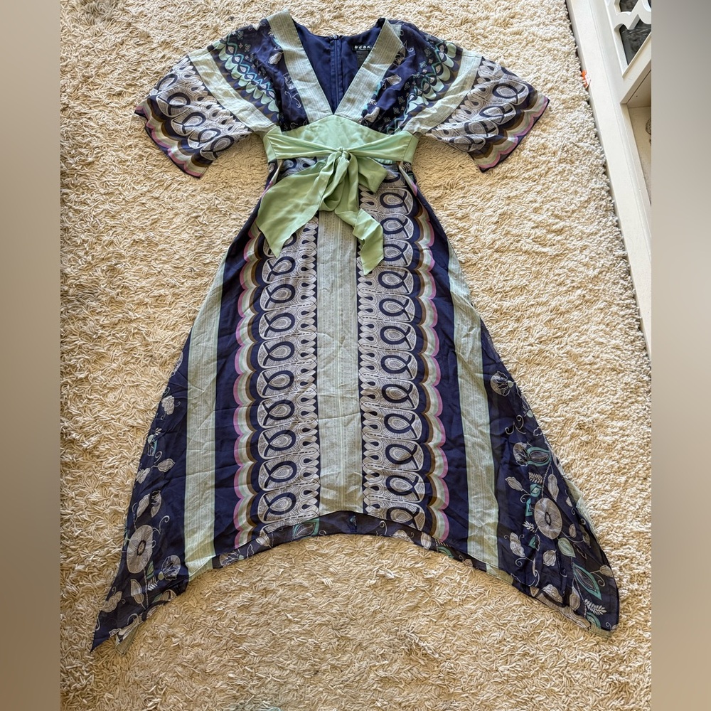 BCBG Asymmetrical Dress in Blue and Green